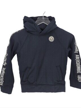 Abercrombie Kids Logo Tape Sleeve Popover Hoodie Black Size 7/8 Moose Crest